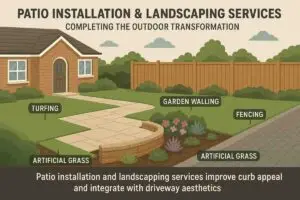landscaping with driveway edging in Sutton